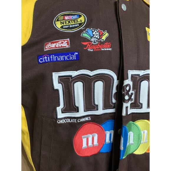 Vintage Chase Authentics M&M Varsity Jacket Men size Med brown yellow NASCAR - Picture 2 of 16